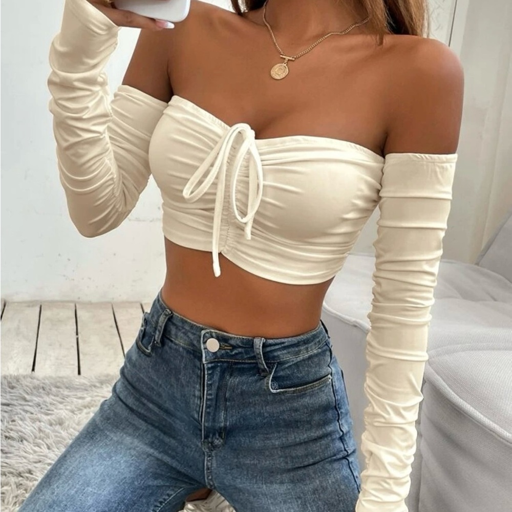 Elegant Cream Off-Shoulder Top